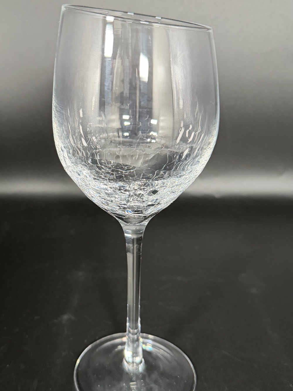 PIER 1 CLEAR CRACKLE ANGLE SLANT RIM Wine Goblet GLASS 8 3/4” Replacement